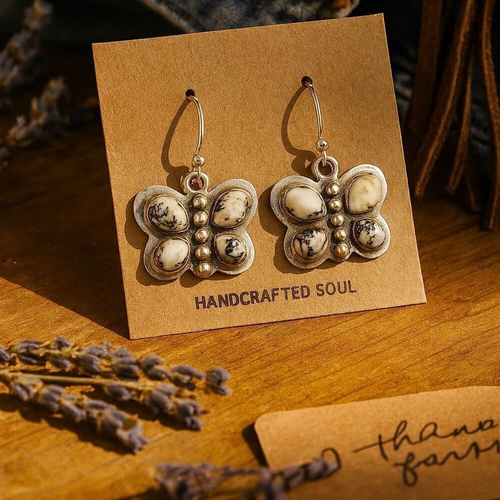 White Buffalo Turquoise Butterfly Earrings – Handcrafted Boho Western Jewelry